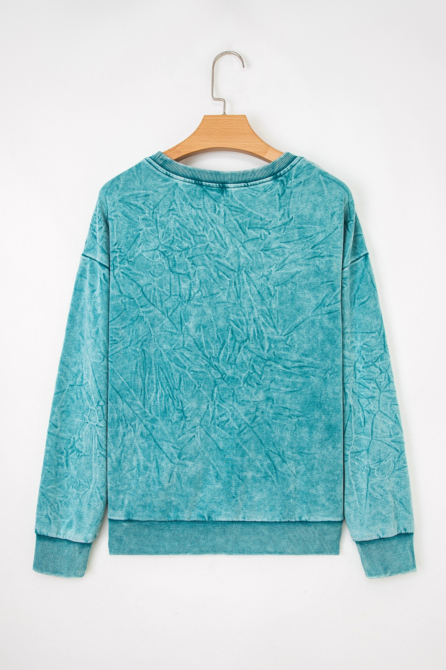 Sea Green saved by grace Letter Embroidery Mineral Wash Loose Sweatshirt
