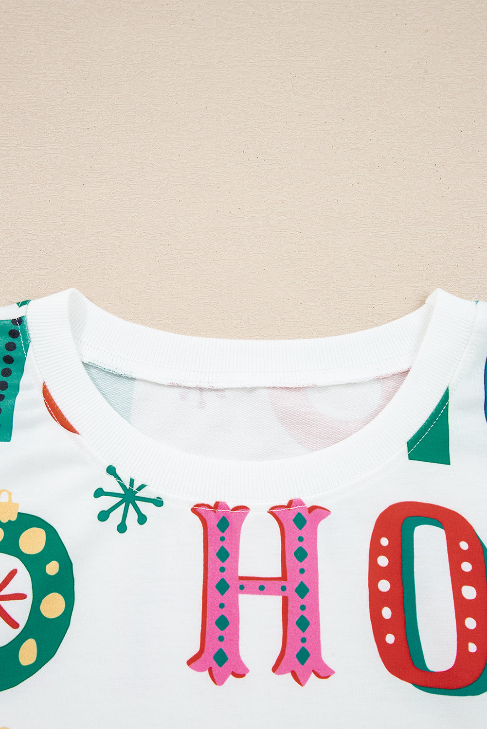 White Plus Size Christmas Ho Ho Ho Print Long Sleeve Top and Shorts 2pc Lounge Set