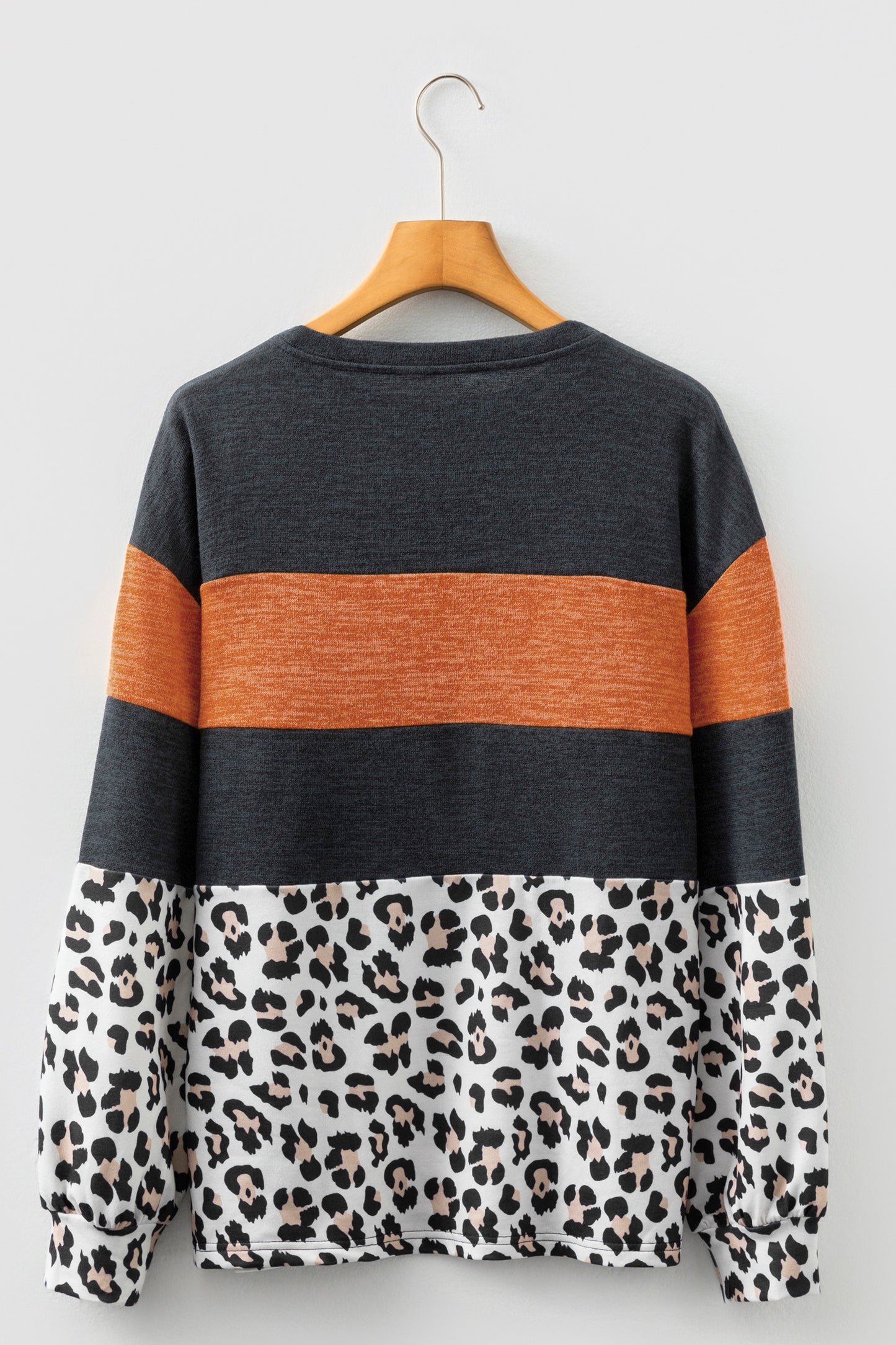 Black Color Block Leopard Patchwork Long Sleeve Casual Top